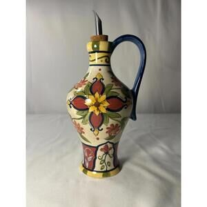 Pier 1 Vallarta Hand-Painted Earthenware Oil & Vinegar Cruet Bottle w Pour Spout